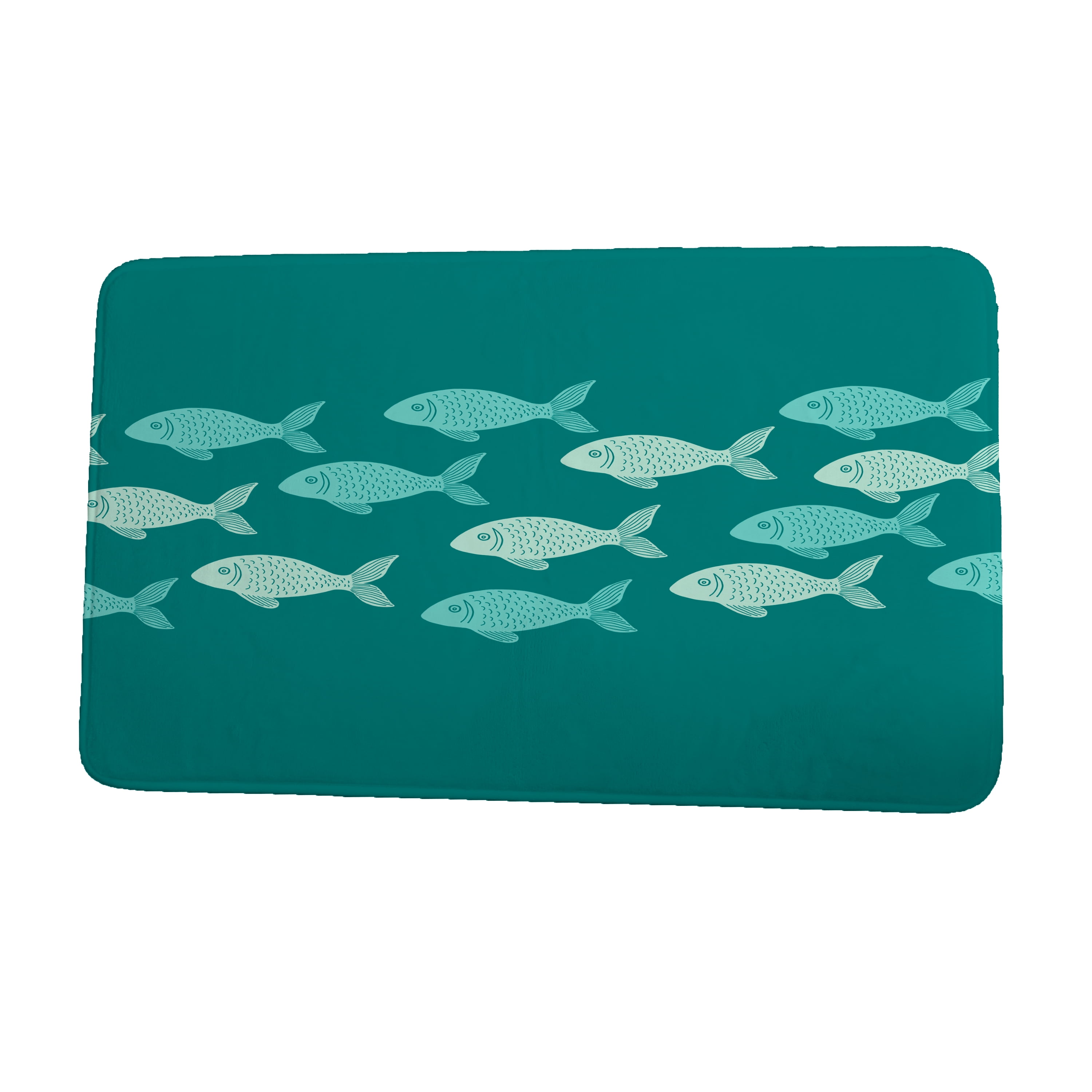 Beach Vacation Fish Line Teal Coastal Print Bath Mat