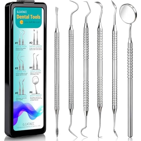 Dental Tools, Dental Pick for Teeth Cleaning, Stainless Steel Hygiene Kit with Tooth Scraper Plaque Tartar Remover - with Case