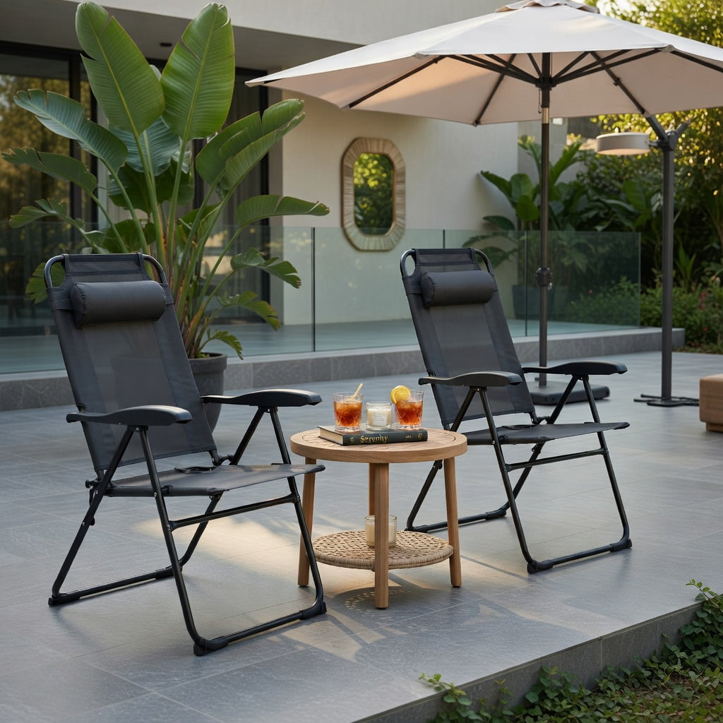 Hommoo 2-Pack Outdoor Adjustable Folding Recliner Chairs, 7-Position Backrest, Steel Frame & Breathable Oxford Fabric, Heavy-Duty Patio, Camping & Poolside Seating, Gray