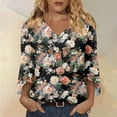 thumbnail image 2 of Delconic Womens V Neck Three Quarter Sleeve Floral Print Casual Loose Fit T Shirt Top Lightweight Soft Fabric Blouse for Daily Wear Office Travel Khaki 3XL, 2 of 7