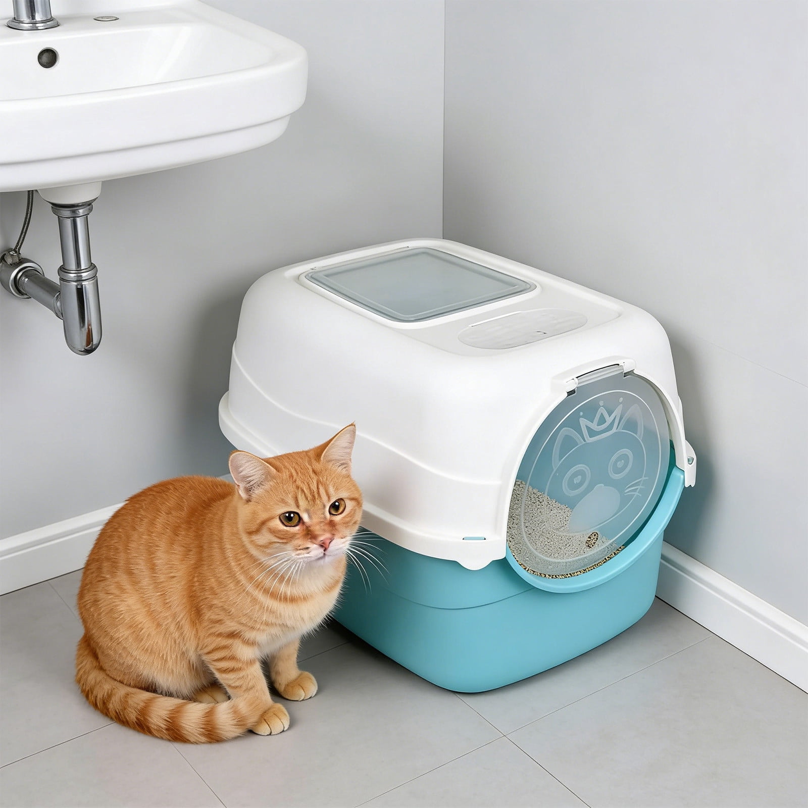 Fully Enclosed Cat Litter Box Front Entry Covered Kitty Litter Pan Odor Isolation Splash Prevention Spacious Interior for Indoor Home Multi Cat Households for Large Cats Kittens Cat Toilet Supplies