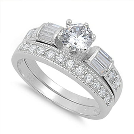 Engagement Ring 6mm Semi Setting - Sterling Silver Wedding Set Engagement Ring ( Sizes 4 5 6 7 8 9 10 11 12 13 ) Clear Round 6mm Rings (Size 12)