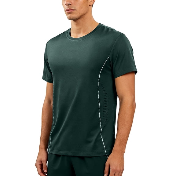 FRSASU Men's T-shirt Fashion Solid Color Tee Outdoor Run Fitness Mesh Breathable Sports Short Sleeve Tee Tops Army Green