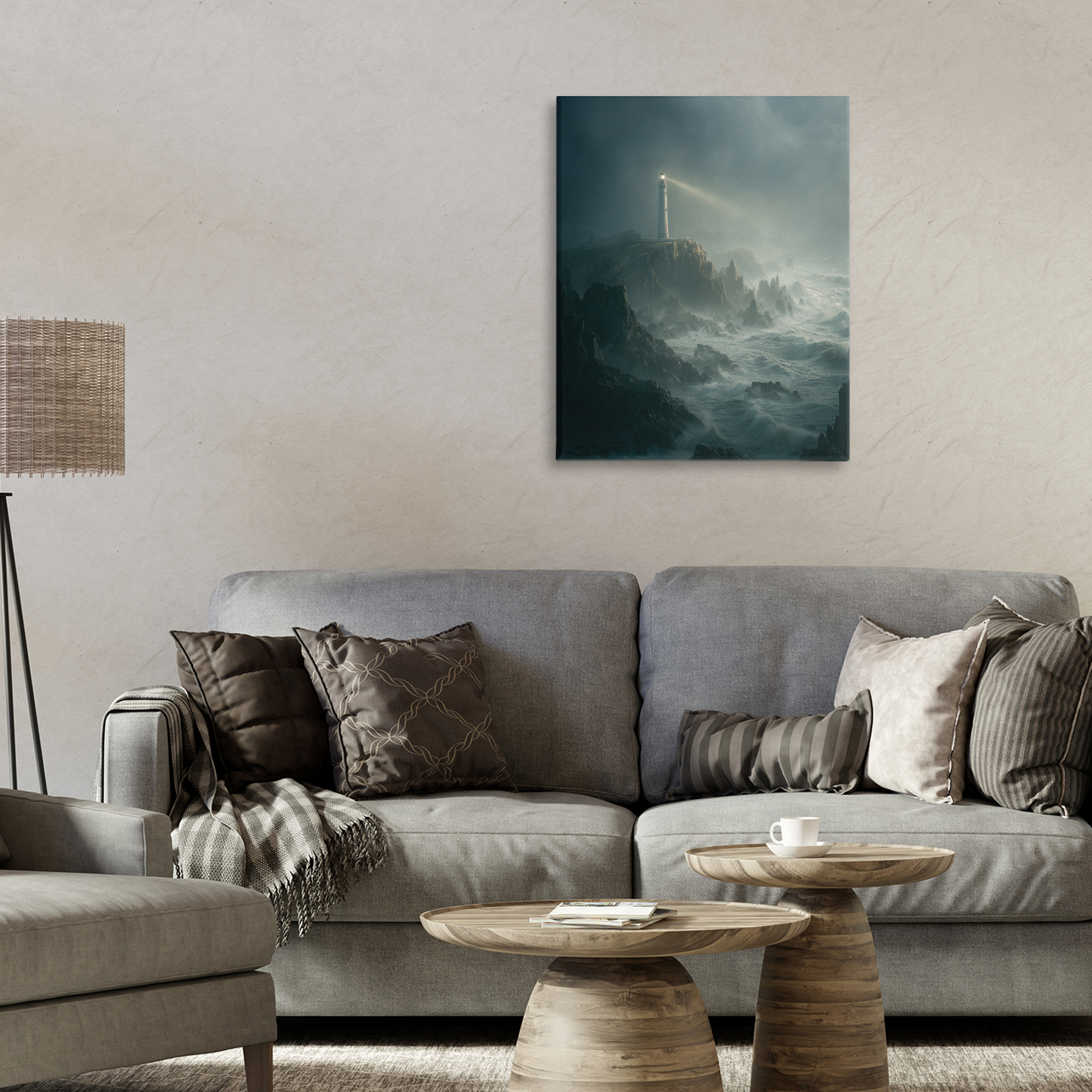 Lighthouse and Stormy Cliff Canvas Wall Art, design by Ziwei Li