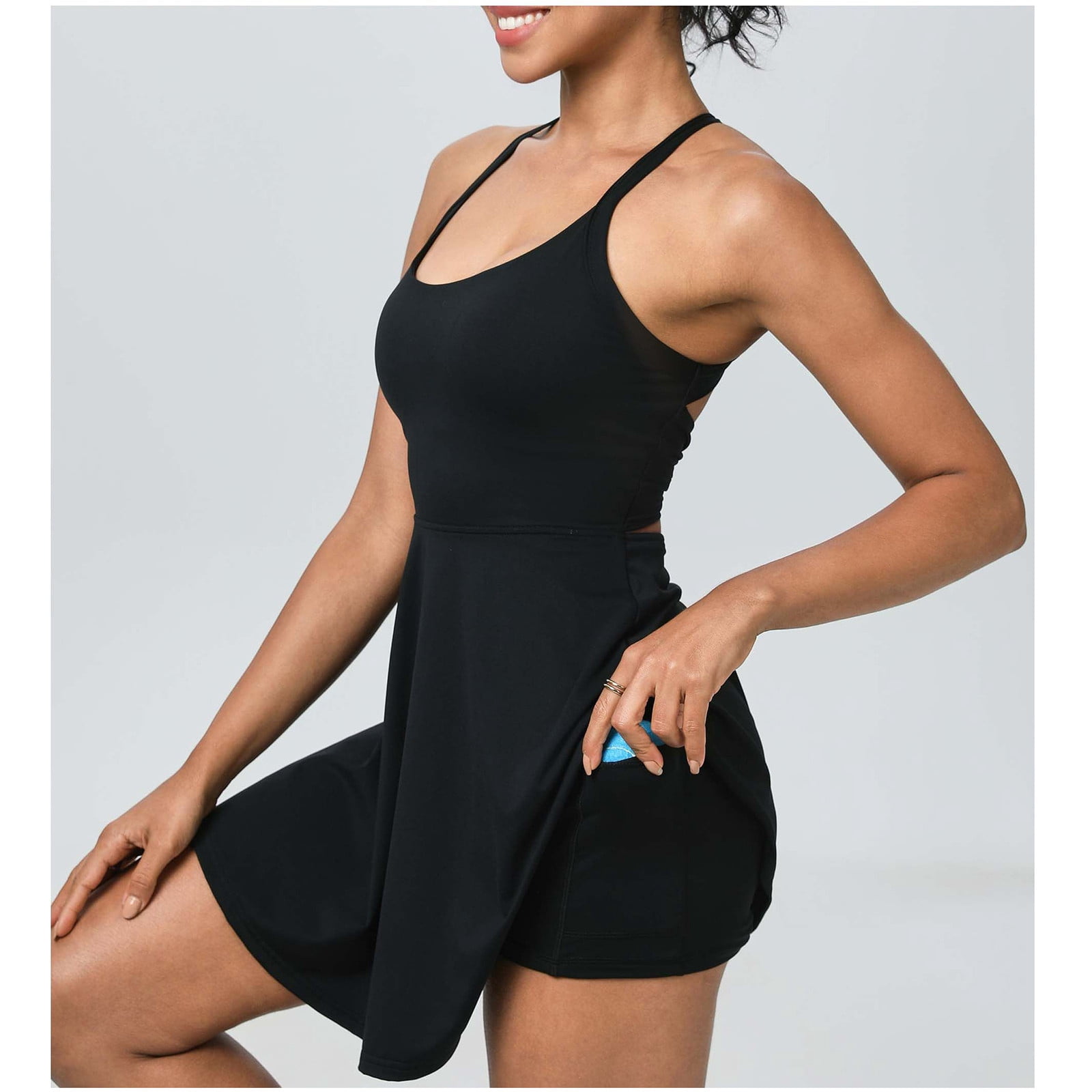 Meichang Tennis Dress for Women with Built-in Shorts Sleeeless Halter Workout Dress A-Line Backless Athletic Golf Dresses
