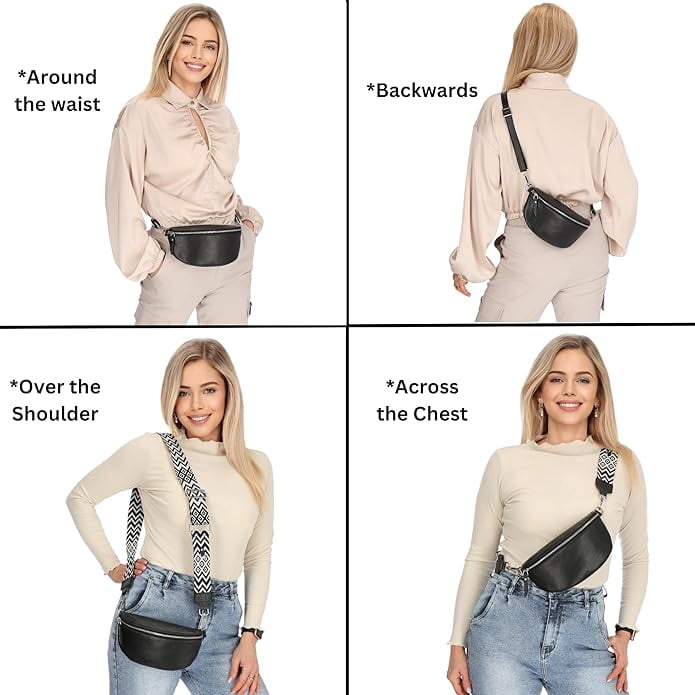 Leather Waist Belt Bag with 2 Detachable Straps, Stylish Unisex Crossbody Hip Pack for Travel, Italien Handcrafted Fanny Pack in 8 Colors