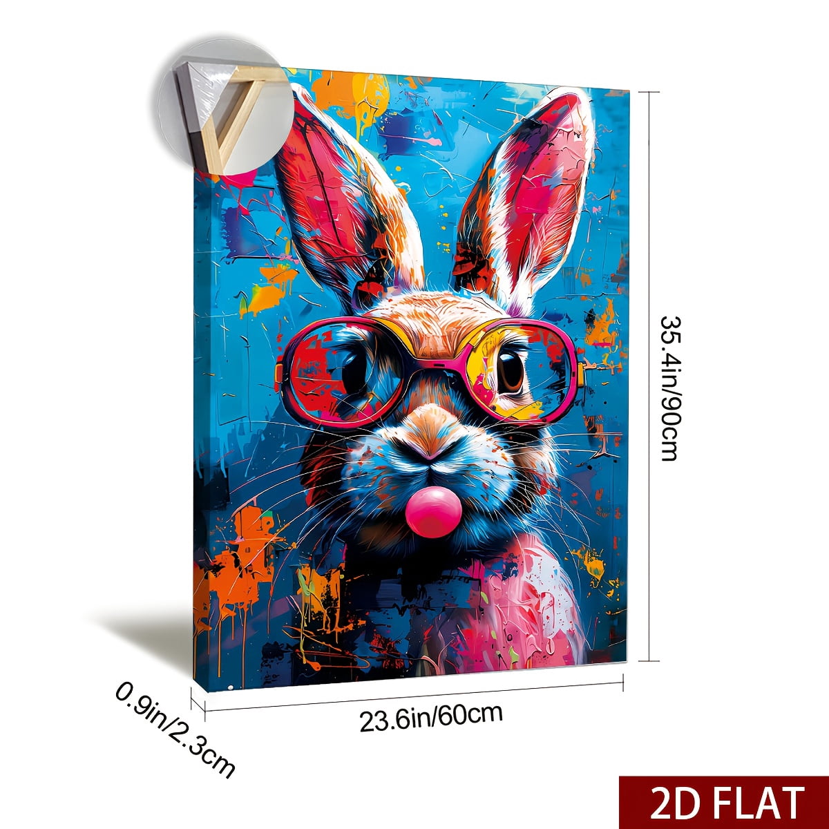 1pc Extra Large Canvas Wall Art - Modern Abstract Rabbit Painting with Pink Glasses, Bold Graffiti-like Colors - Ready-to-Hang Wrapped Canvas Print for Living Room, Bedroom, Office, Kitchen - Perfect