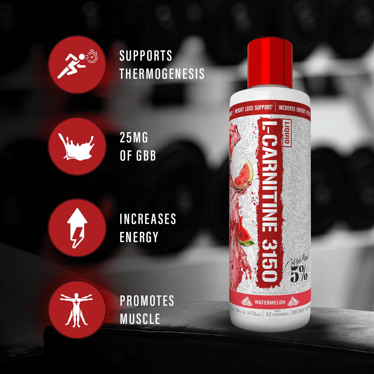 5% Nutrition Rich Piana Liquid L-Carnitine 3150 4 Source Blend with GBB (Mandarin Orange)