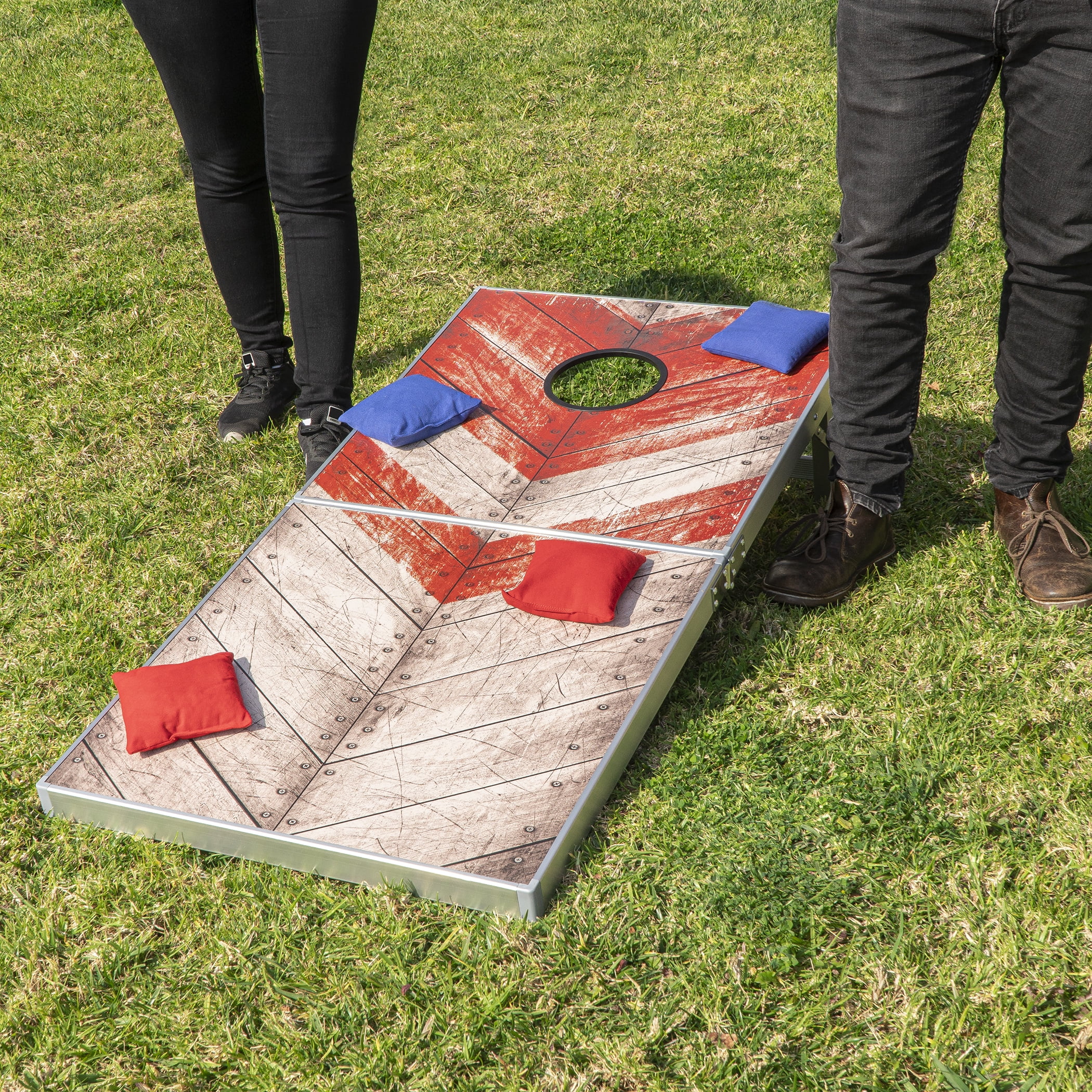 GoSports Rustic Red & Blue Design Cornhole Game Set, Regulation Size