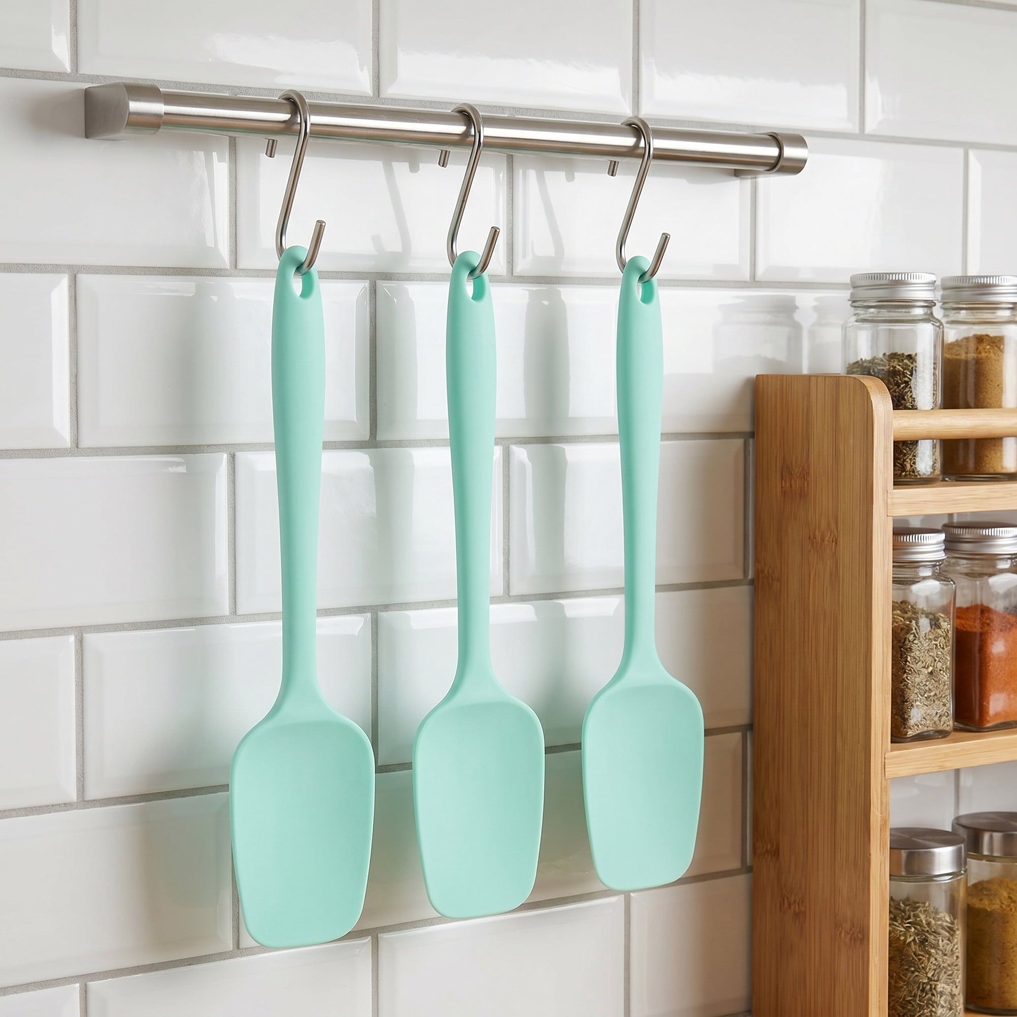 Unique Bargains 3-Piece Kitchen Silicone Spatula Set with Heat-Resistant Tools Green 3PCS