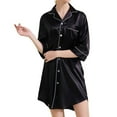 thumbnail image 2 of Defitshape Women's Button Down Nightgown Summer Satin Sleep Shirt Soft Comfy Button Silk Lounge Dress Short Sleeve Sleepwear Black Small, 2 of 5