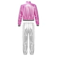 thumbnail image 4 of Alvivi Kids Boy Girl Jazz Hip Hop Dance Costume Shiny Metallic Long Sleeves Bomber Jacket and Pants Set Pink&Silver 12, 4 of 7