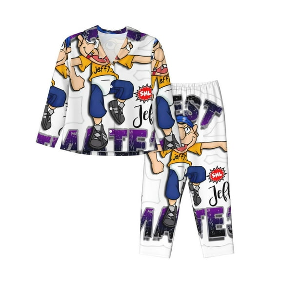 Saiise Sml Jeffy Bj Print Women Soft Pama Sets,Long Sleeve Sleepwear Button Up 2-Piece Pjs Lounge Sets-Medium