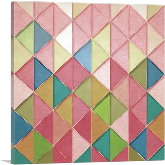 ARTCANVAS Pink Green Teal Yellow Triangles Modern Canvas Art Print - Size: 12" x 12" (0.75" Deep)