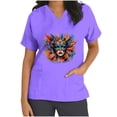 thumbnail image 3 of lcziwo Womens Scrub Tops 2025 Mardi Gras Printed Summer Shirts Stretchy V Neck Short Sleeve Nursing Scrubs Blouse with Pockets Purple XL Winter Clearance Prime, 3 of 6
