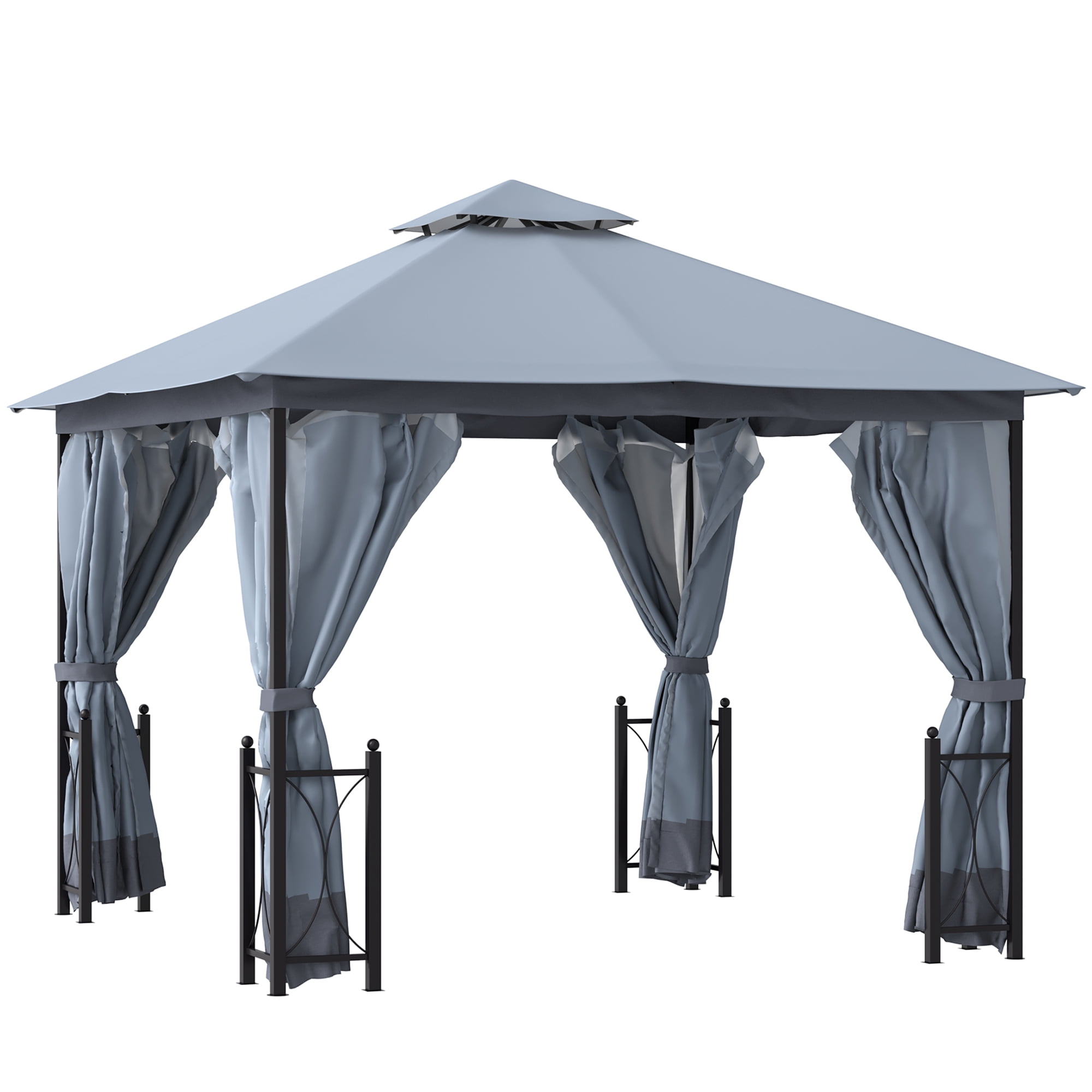Outsunny 11' x 13' Patio Gazebo, Double Roof with Netting & Curtains
