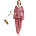thumbnail image 4 of SWSMCLT Women's Fleece Pajama Set Button Cinch Bottom Cold Weather Loose Nightwear Loungewear Set Chunky Elastic Orange X-Small, 4 of 5