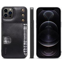 Dteck Case for iPhone 12 Pro Max ,Luxury Leather Card Slot Holder Case Shockproof Rubber Slim Lightweight Shell Cover for iPhone 12 Pro Max,Black