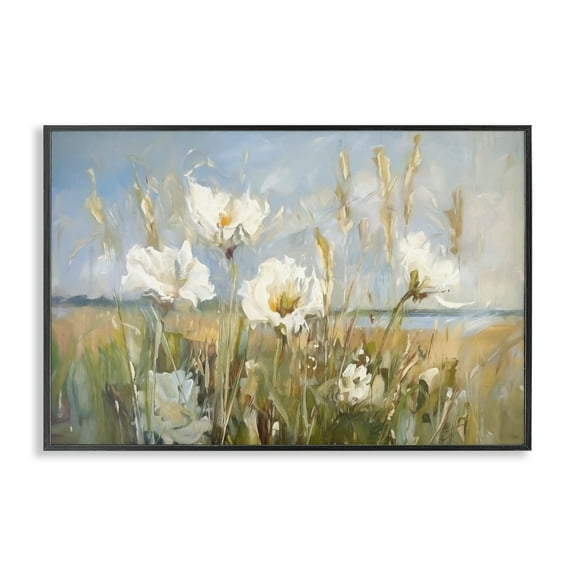 Stupell Industries Soft Seaside Wildflowers Botanical & Floral Painting Black Framed Art Print Wall Art, 18 x 12