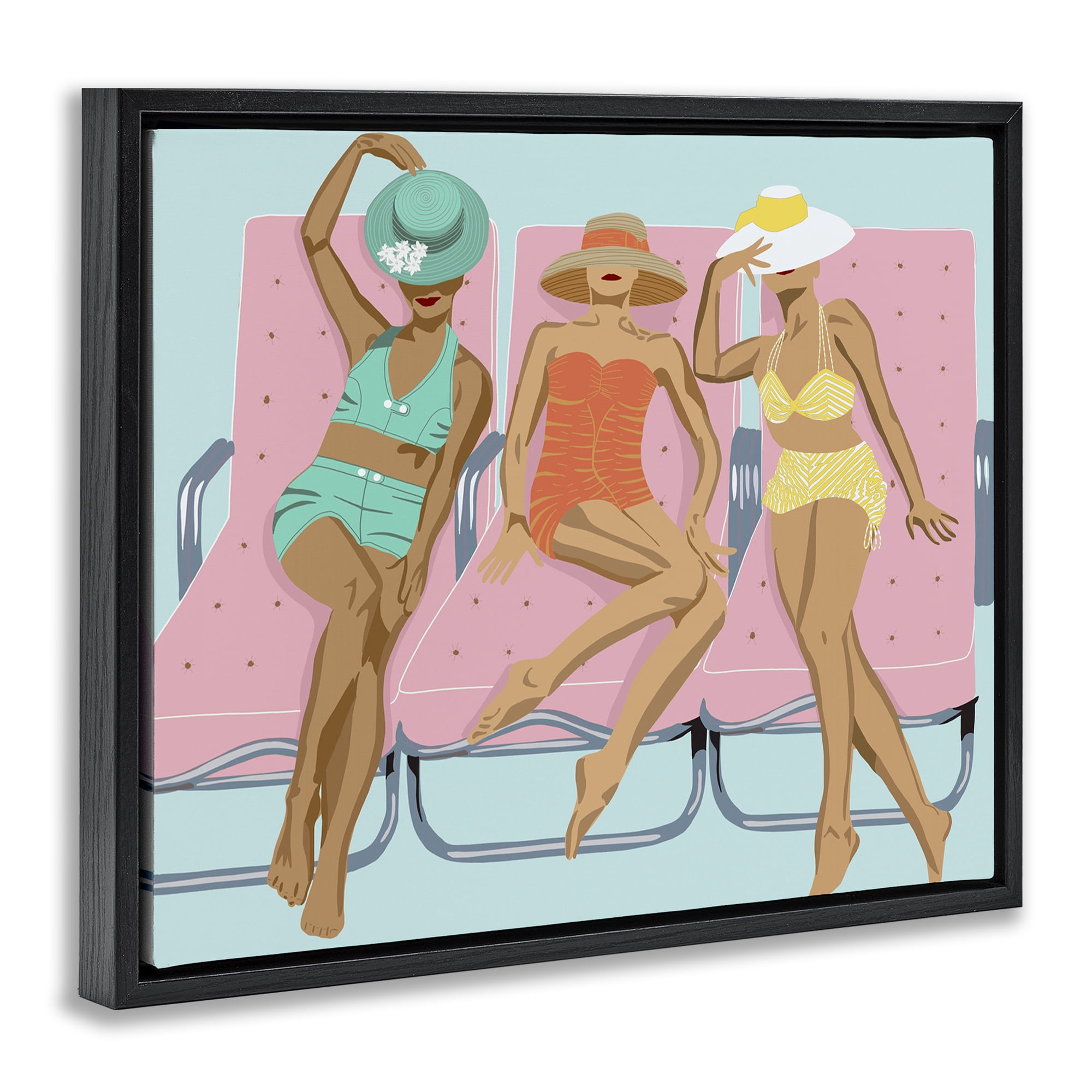 Stupell Industries Glam Beach Friends Novelty Painting Black Floater Framed Canvas Art Print Wall Art, 21 x 17