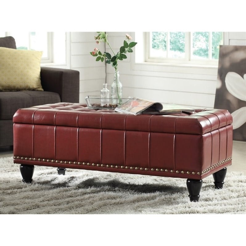 OSP Home Furnishings Caldwell Square Storage Ottoman in Crimson Red