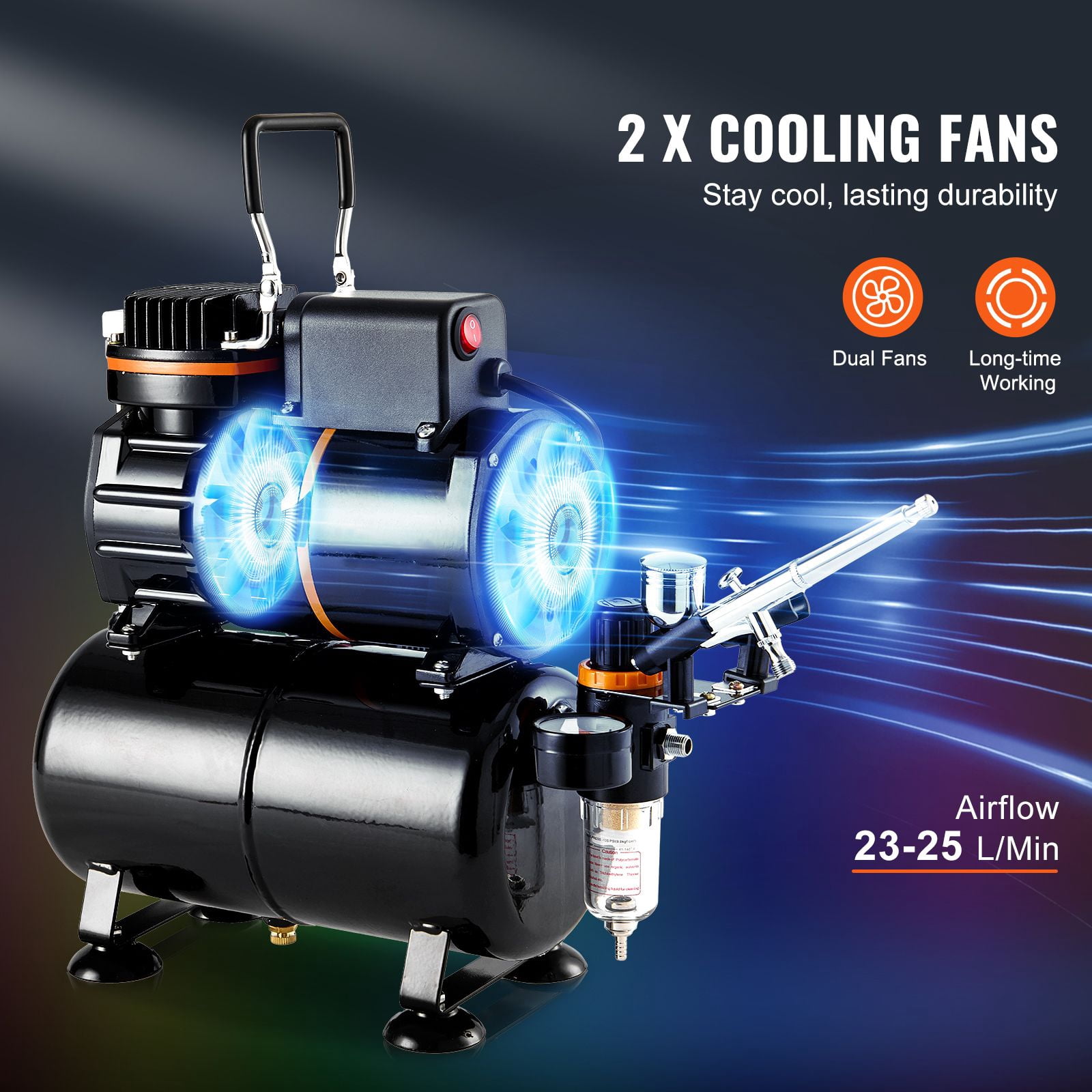 Dual Fan Airbrush Compressor Kit with 3.5L Tank, 0.3mm Airbrush Gun, Holder&Cleaning Set for Art, Nail, Cookie, Tattoo Design