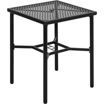 PetFurnishn Patio Bar Table with Umbrella Hole, Steel Metal Frame Bar Height Bistro Table, Outdoor Bar Table for Garden, Backyard, Patio and Poolside, Black
