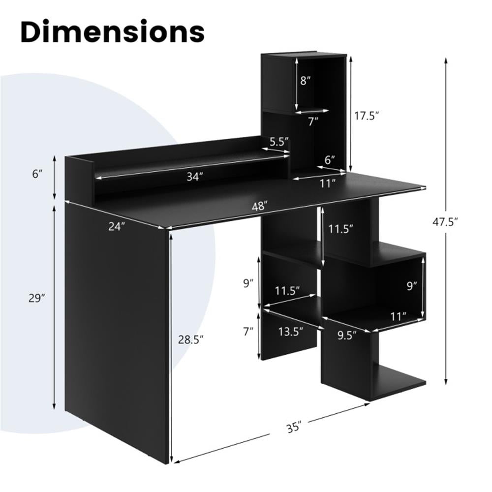 Demi Bonn Modern Computer Desk with Storage Bookshelf and Hutch for Home Office Desk Study Writing Table, Black
