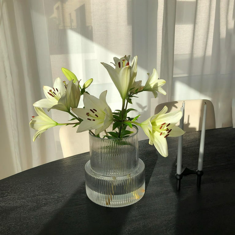 Clear Glass Vase, Ribbed Vase, Fluted Glass Vase, Flower Vase, Modern Vase  for Centerpieces, Decorative Vase for Living Room, Dining Table, Entryway