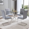 thumbnail image 3 of 5-Piece Dining Table Set, 36" Square Clear Tempered Glass Table & 4 PU Cantilever Chairs with Stainless Steel Legs, Dining Table Set for Small Space, Apartment, Home Office, 3 of 8