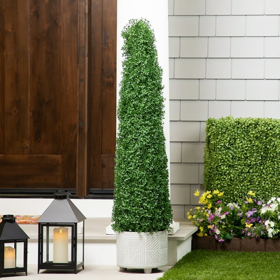 Northlight Boxwood Cone Topiary Artificial Tree in Pot - 4'