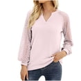 thumbnail image 1 of Blusa de camisa de retazos de encaje informal sólida de manga larga con cuello en V para mujer a la moda Fridja  czfsfas5251, 1 of 8