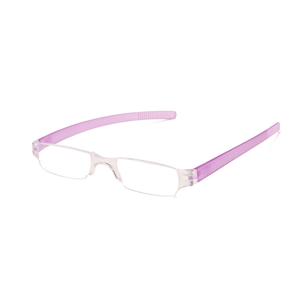 3 Pairs of Portable Small Rectangle Purple Clear Reading Glasses 2.50 With Pen Holder for Women and Men, Plastic Light Weight Readers +2.50