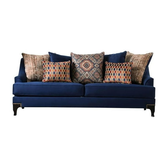 Bowery Hill Transitional Chenille Sofa with Wood Legs in Navy