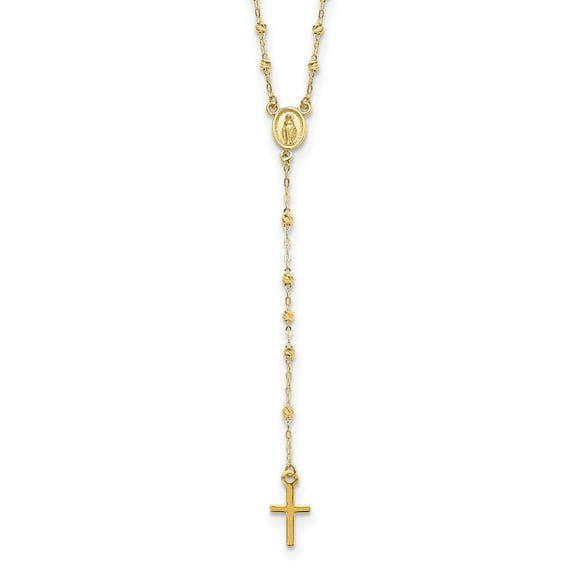 14K Yellow Gold Cable Rosaries Necklace Chain Polished & D/C w/3in ext. Rosary 20 inch 0.7 mm