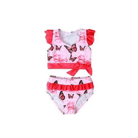 

Suanret Toddler Kid Girls 2PCS Swimwear Set V-Neck Flying Sleeve Side Bowknot Leopard Print Vest Underpants Pink 4-5 Years
