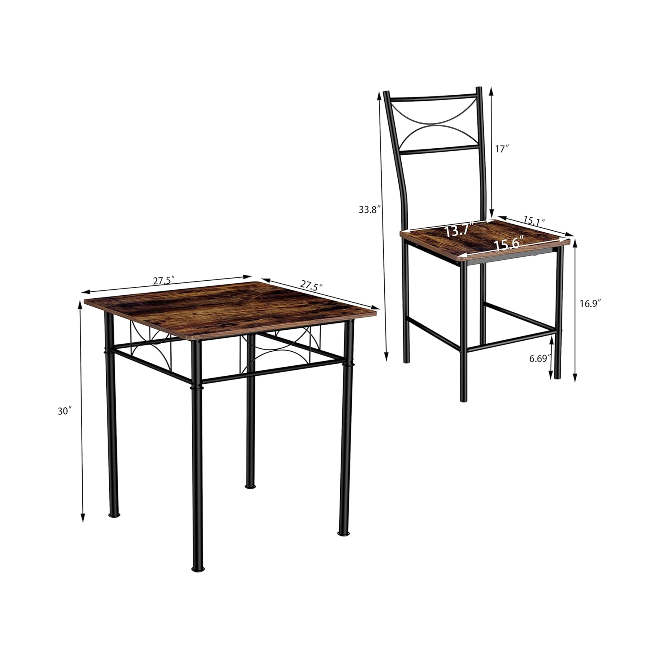 JRHRXXY Dining Set Modern Collection 3 Piece Iron Wood Dining Furniture Set