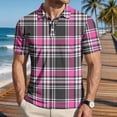 thumbnail image 4 of Homeyce Golf Polo Shirts for Men Short Sleeve Collar Polo Shirts Button Casual Basic Lightweight Polo Tee Plaid Pullover Shirts,Pink 2XL, 4 of 5