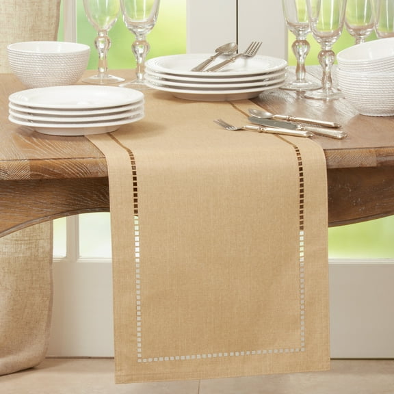 Saro Lifestyle Laser-Cut Hemstitch Table Runner