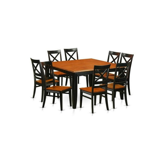 HomeStock 9 Piece Dining Room Furniture Set Includes A Square Wooden Table with Leaf and 8 Kitchen Dining Chairs, 54X54 Inch, Black & Cherry