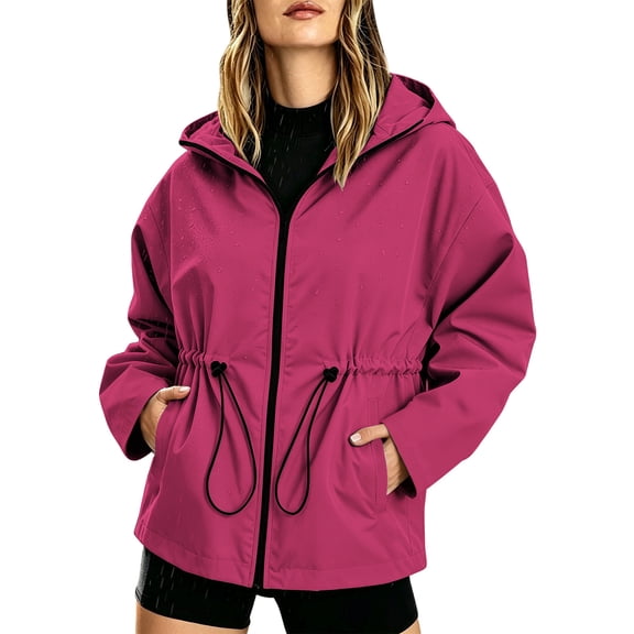 Luvrsol Plus Size Womens Rain Jacket Casual Outdoor Coats Lightweight Breathable Windproof Hooded Hiking Raincoat S-3XL