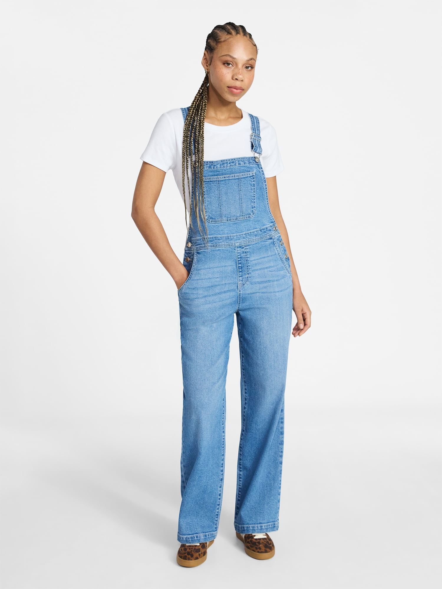 Celebrity Pink Women's Drapey Denim Dolphin Hem Shortalls, Sizes