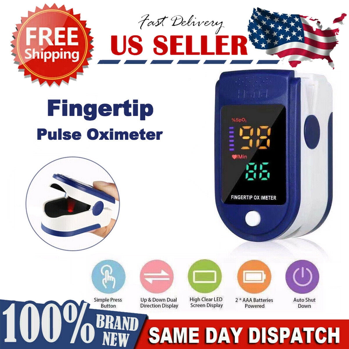 LED Finger Pulse Oximeter Heart Rate Blood Oxygen Saturation Monitor SpO2 PR
