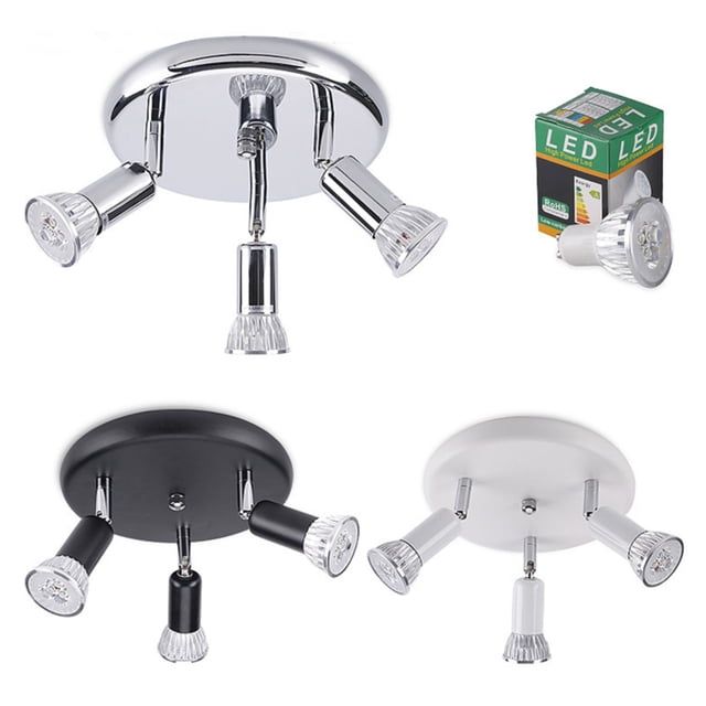 maskred 3 Way Round Plate Ceiling Cabinet Rotatable LED Light Bulbs Home Lighting No Bulb chrome no light source