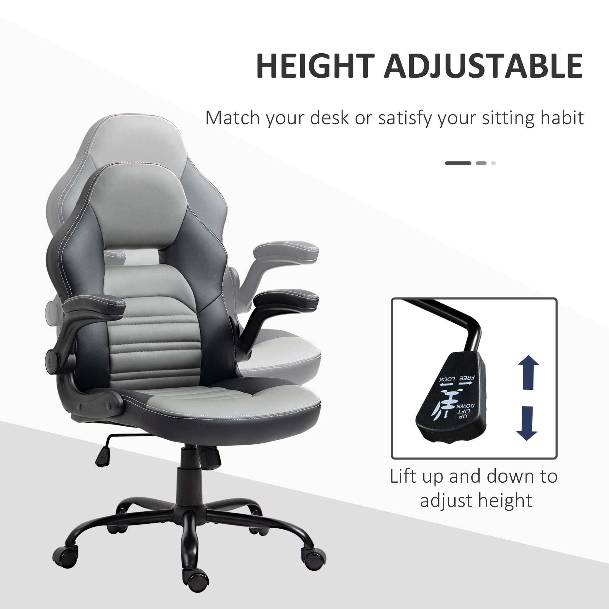 Vinsetto Ergonomic Gaming Chair, Racing Style Computer Chair, Executive Home Office Desk Chair with Faux PU Leather, Tilt, Swivel Wheels, Black / Gray