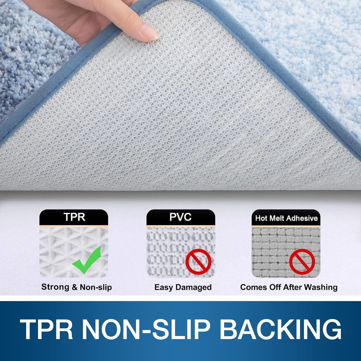 Evlmd Bathroom Rugs Sets 2 Piece, Soft Absorbent Microfiber Bath Rug Set, Non-Slip, Machine Wash Dry, Plush Shaggy Bath Mats for Bathroom (24"x16"+U-24"x20", Blue)