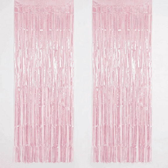 Iridescent Holographic Foil Fringe Curtain, 2 Pack 3.2x6.5ft Tinsel Streamer Backdrop, Self-Adhesive Photo Booth Prop for Birthday Bridal Bachelorette Engagement Party Decor
