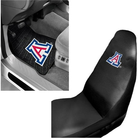 NCAA Arizona 2 pc Front Floor Mats and Arizona Car Seat Cover Value Bundle