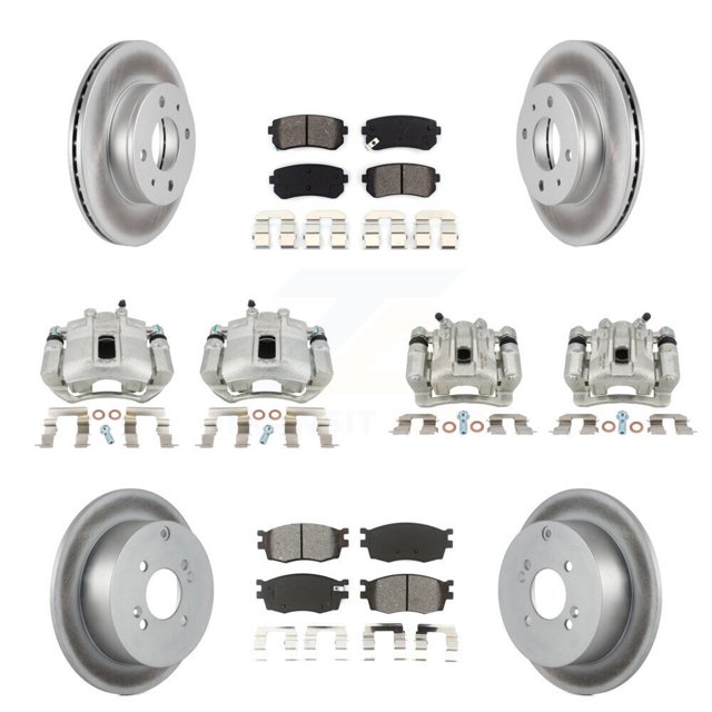 Transit Auto Front Rear Disc Brake Caliper Coated Rotors and Semi-Metallic Pads Kit (10Pc) for Car 2006 Hyundai Accent Hatchback KCG-101080S