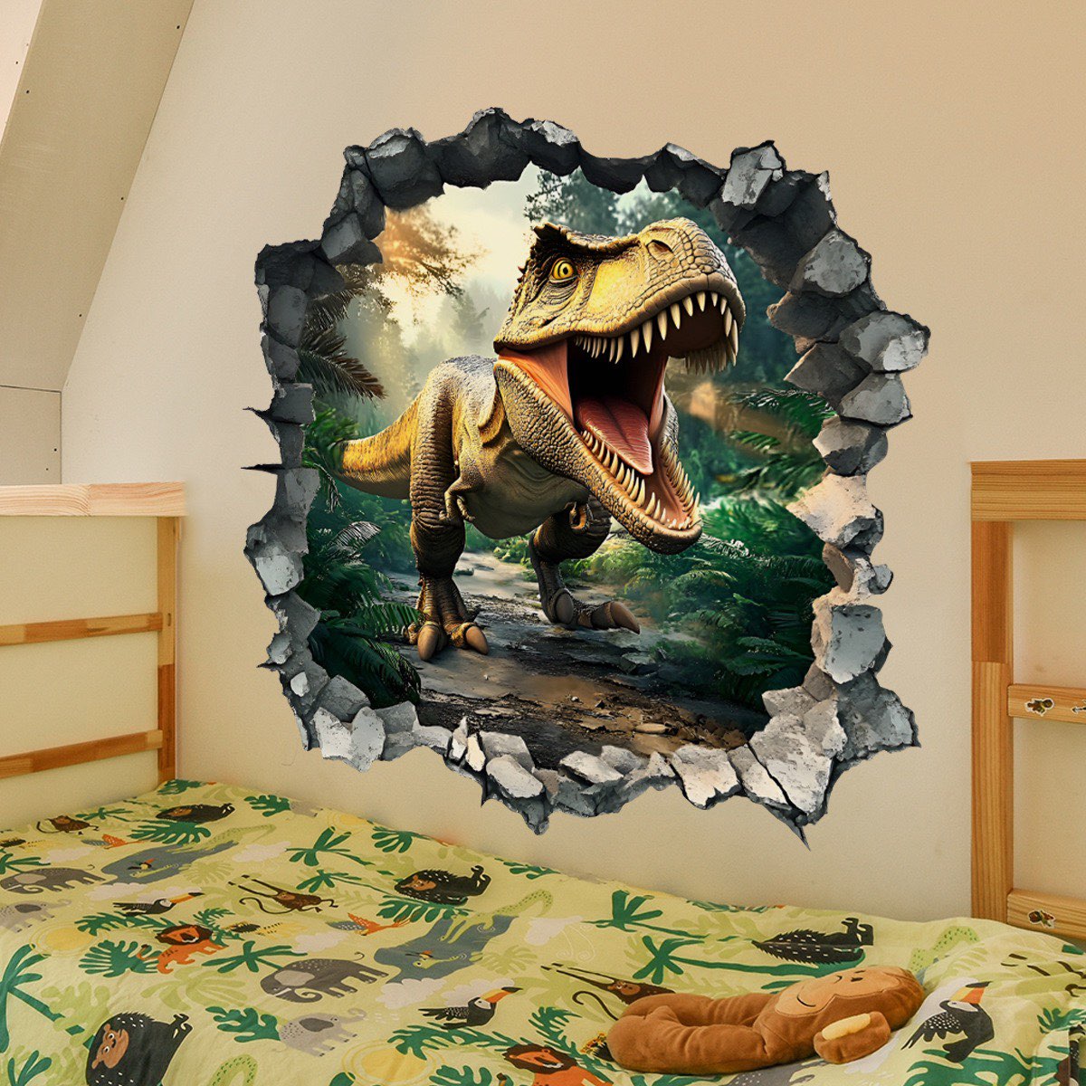 3D Broken Dinosaur Wall Decals for Boys Room, Break Through The Wall decal Peel and Stick Wall Art Decals Vinyl Wall Sticker for for Kids Bedroom Nursery Playroom Classroom